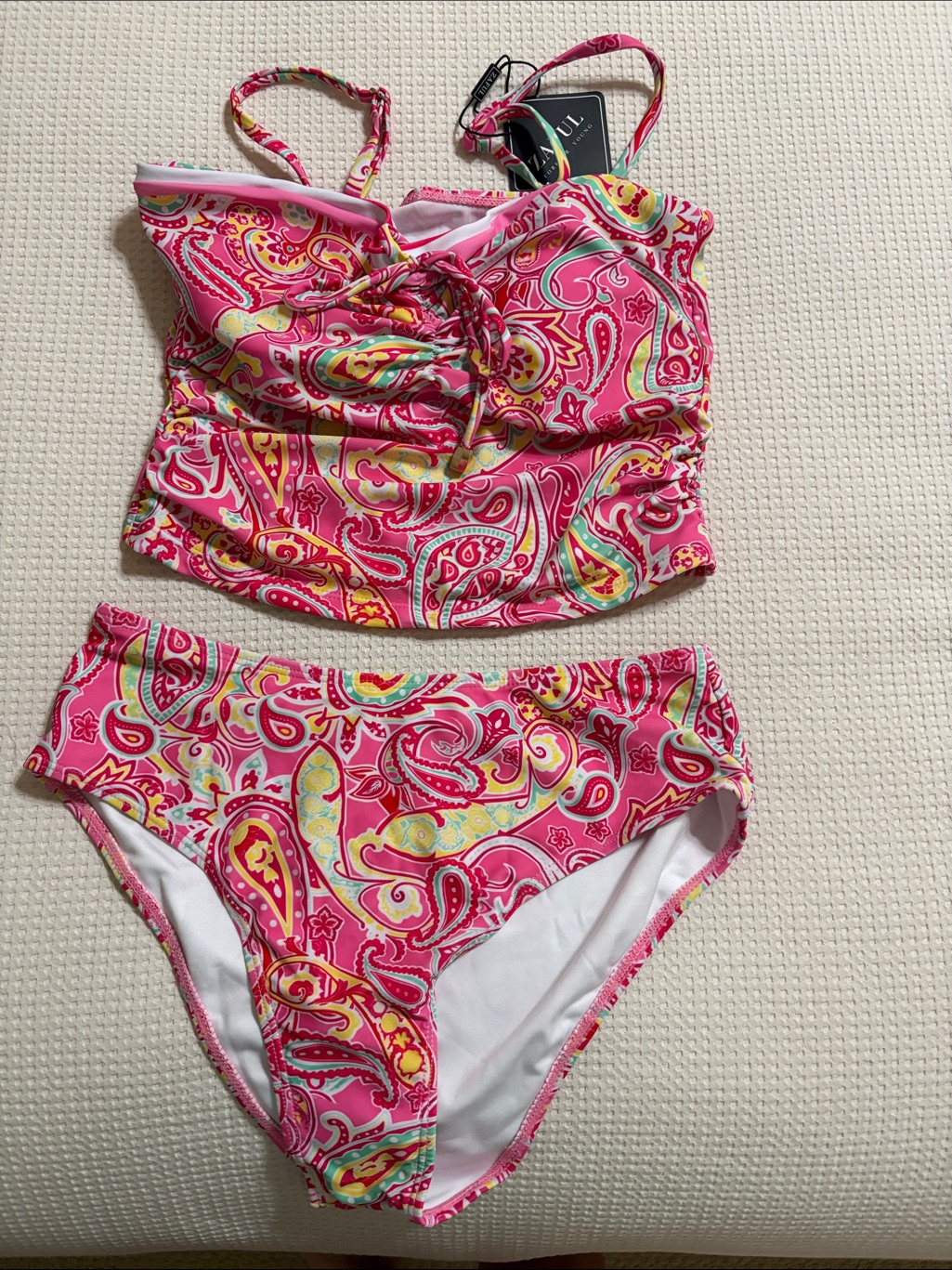 Nwt Zaful Ladies Pink Paisley Two-Piece Tankini (Removable Straps) Small
